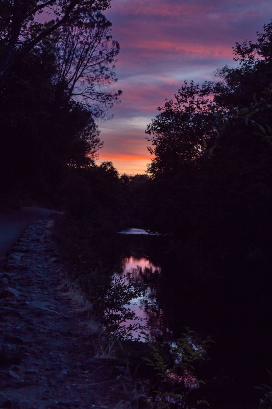 Sunset reflections in Big Chico Creek from the South Rim Trail.