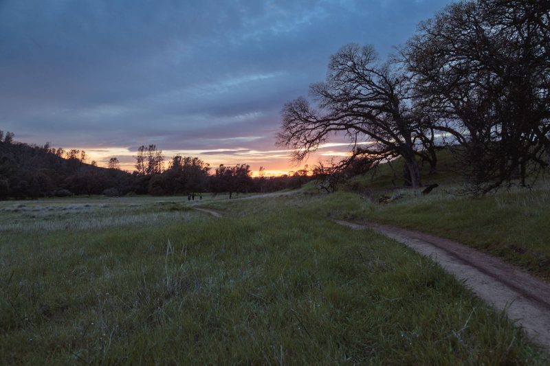 Hikers on the Middle Trail at sunset in Upper Bidwell Park, 2015